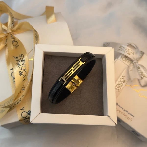 تصویر دوم دستبند طلا چرم مردانه L177